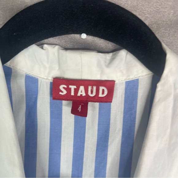 STAUD Cotton Poplin Stripe Faux Wrap Maxi Dress In Blue Women's Size 4 - Picture 5 of 9